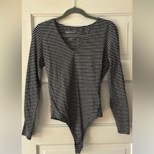 Everlane Black and White Striped Bodysuit
